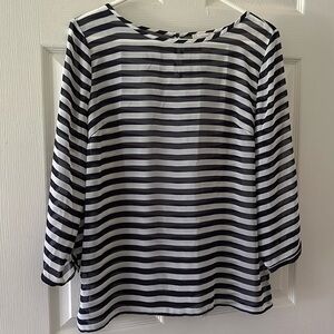 Navy and White Sheer Shirt. Loft M